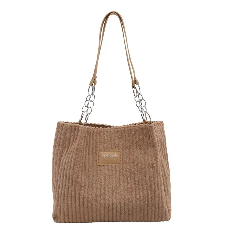 Women's Fleece Chain Shoulder Bag 2024 Brown Beige - Image 2