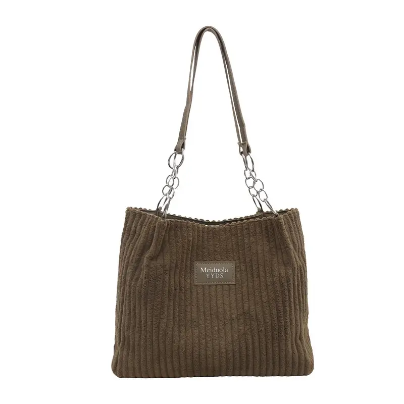 Women's Fleece Chain Shoulder Bag 2024 Brown Beige - Image 4