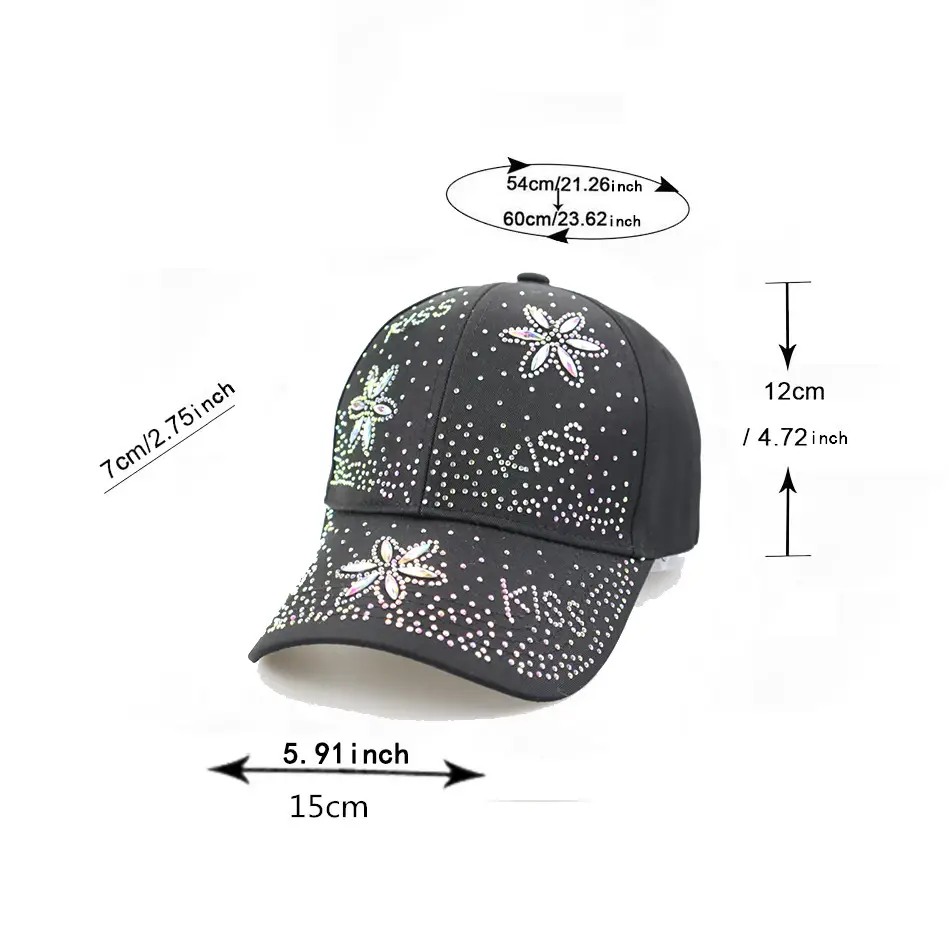 Black Rhinestone Cross-Border Baseball Cap — feature 6