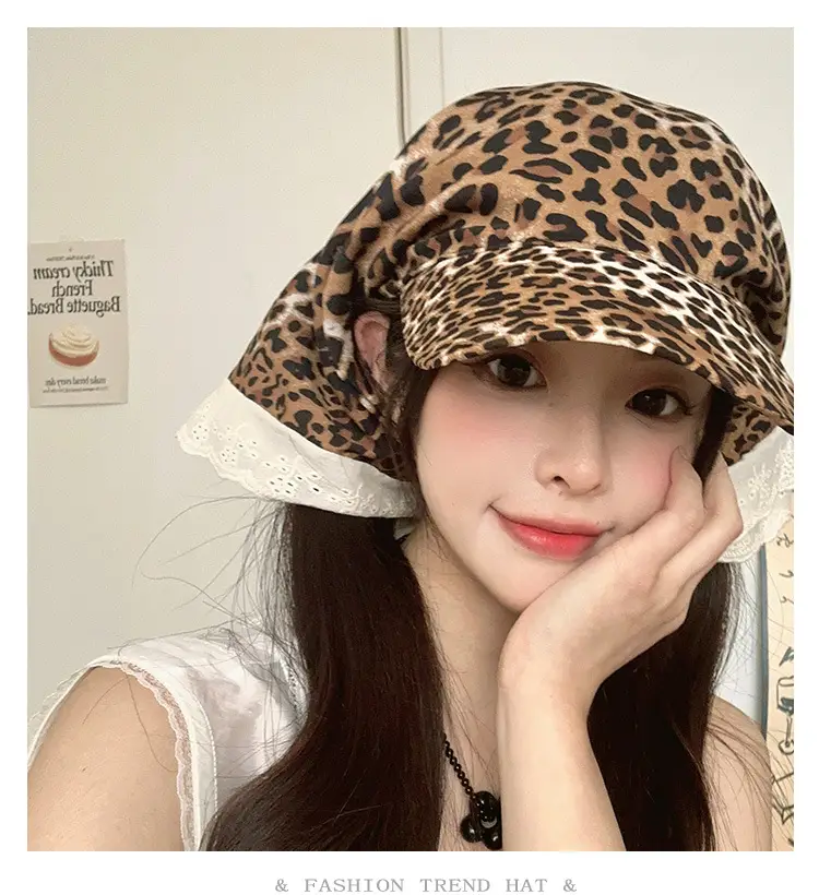 Leopard Print Strap Triangle Scarf Women's Sunshade Cap — feature 2