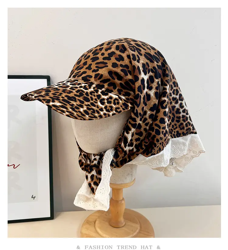 Leopard Print Strap Triangle Scarf Women's Sunshade Cap — feature 3