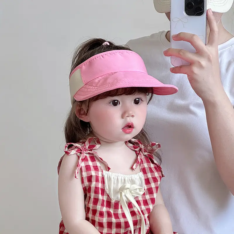 Pink Sun Hat for Kids Girls Open Top UV Protection - Image 8
