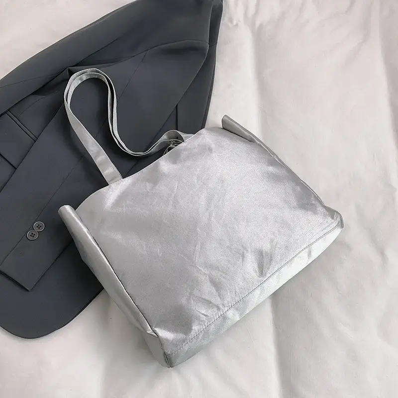 Japanese Style Silver Ruffled Shoulder Tote Bag - Image 7