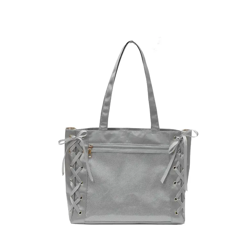 Japanese Pain Bag with Ribbon Bow, Large Capacity, Transparent Grain, Shoulder All-match Tote Bag