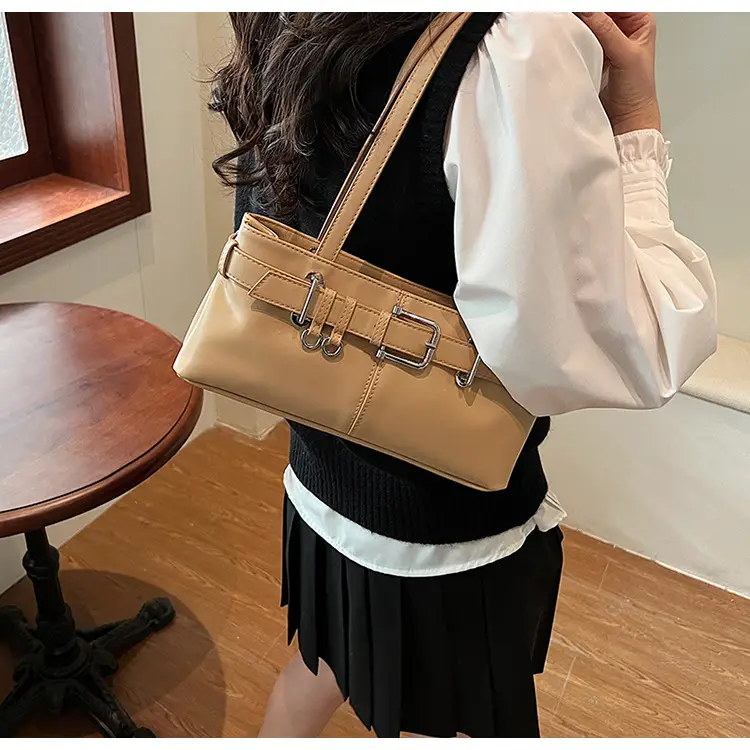 Beige Women's Crossbody Shoulder Bag with 5 Buckles — feature 12