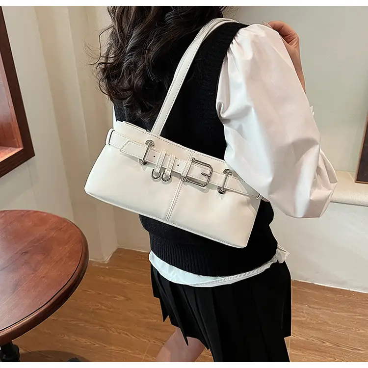 Beige Women's Crossbody Shoulder Bag with 5 Buckles — feature 13