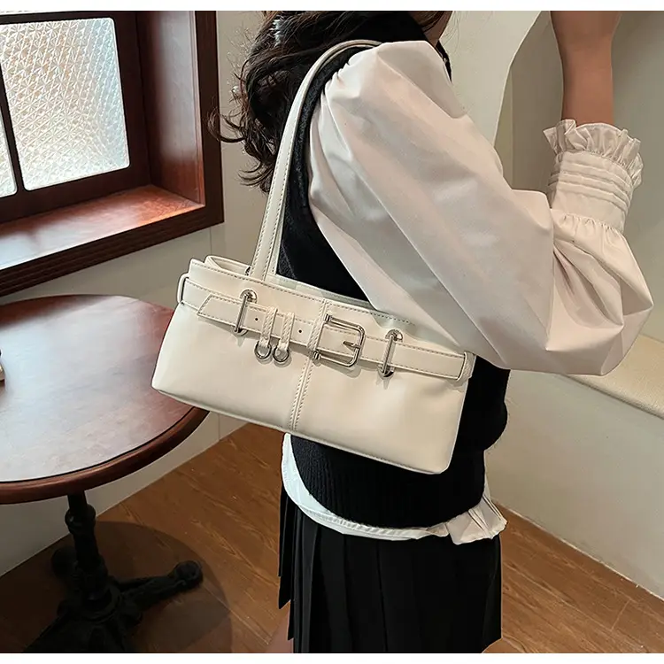 Beige Women's Crossbody Shoulder Bag with 5 Buckles — feature 14