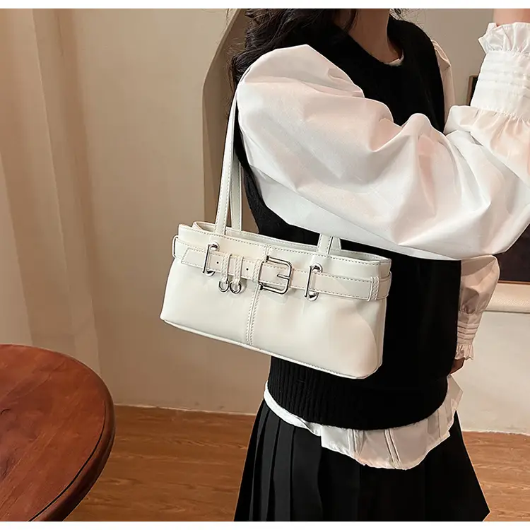 Beige Women's Crossbody Shoulder Bag with 5 Buckles — feature 15