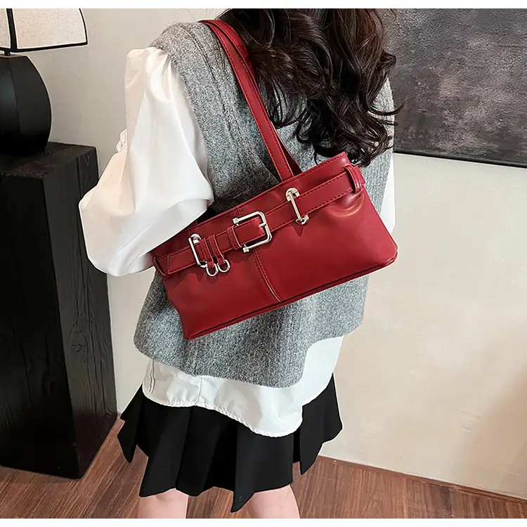 Beige Women's Crossbody Shoulder Bag with 5 Buckles — feature 18