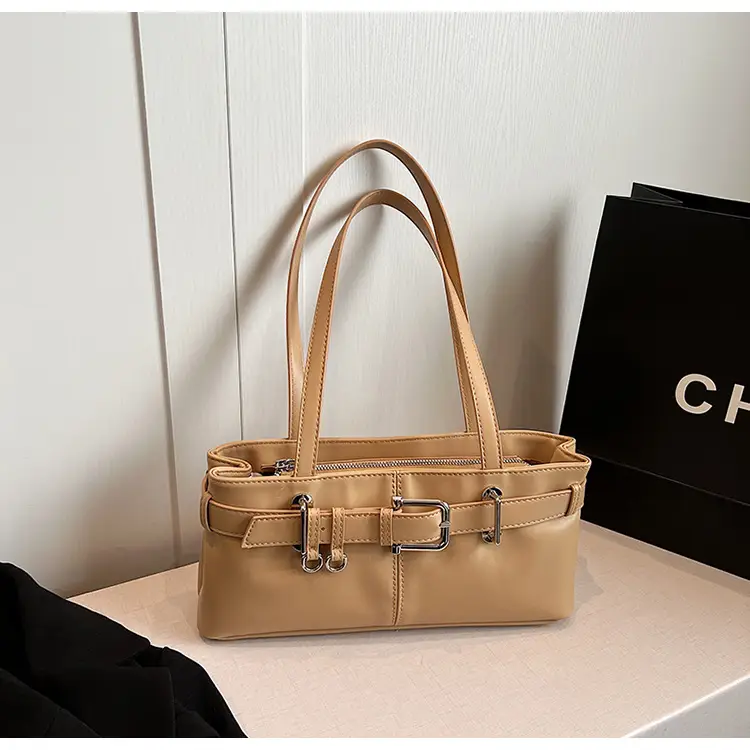 Beige Women's Crossbody Shoulder Bag with 5 Buckles — feature 22
