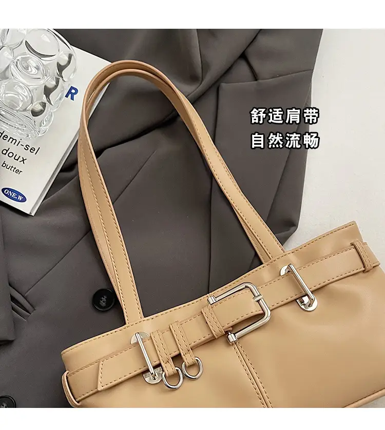 Beige Women's Crossbody Shoulder Bag with 5 Buckles — feature 4