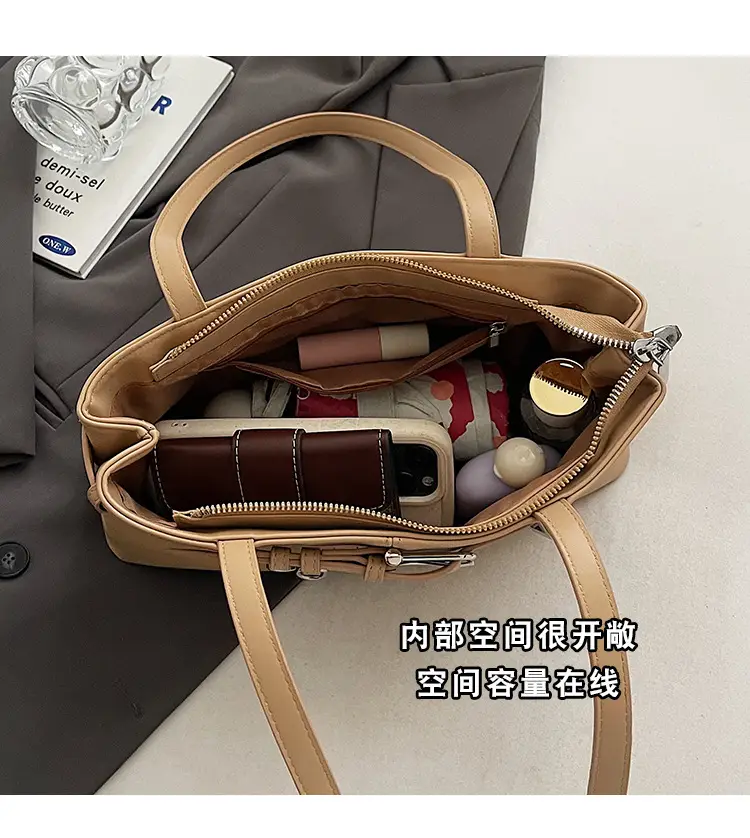 Beige Women's Crossbody Shoulder Bag with 5 Buckles — feature 9