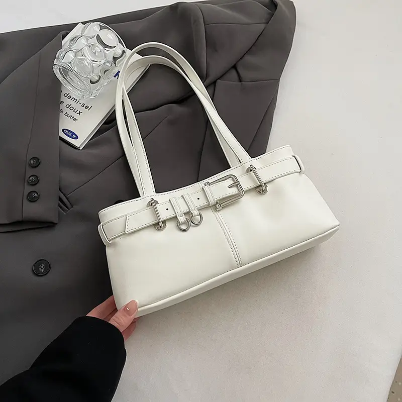 Beige Women's Crossbody Shoulder Bag with 5 Buckles - Image 2