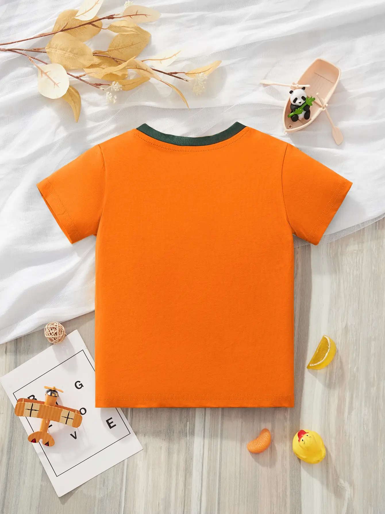 2025 Summer Cartoon Dinosaur Boys T-Shirt Orange Green Cotton