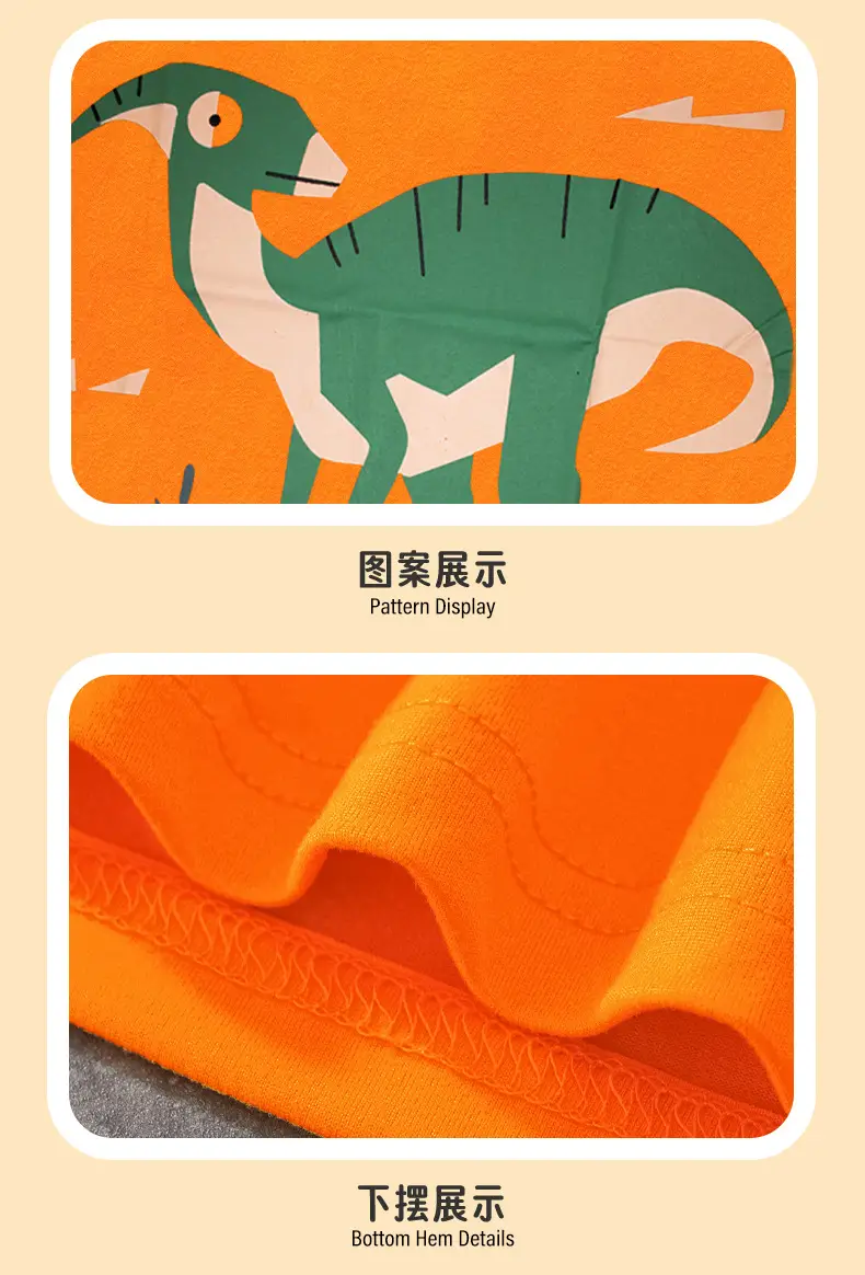 2025 Summer Cartoon Dinosaur Boys T-Shirt Orange Green Cotton — feature 9