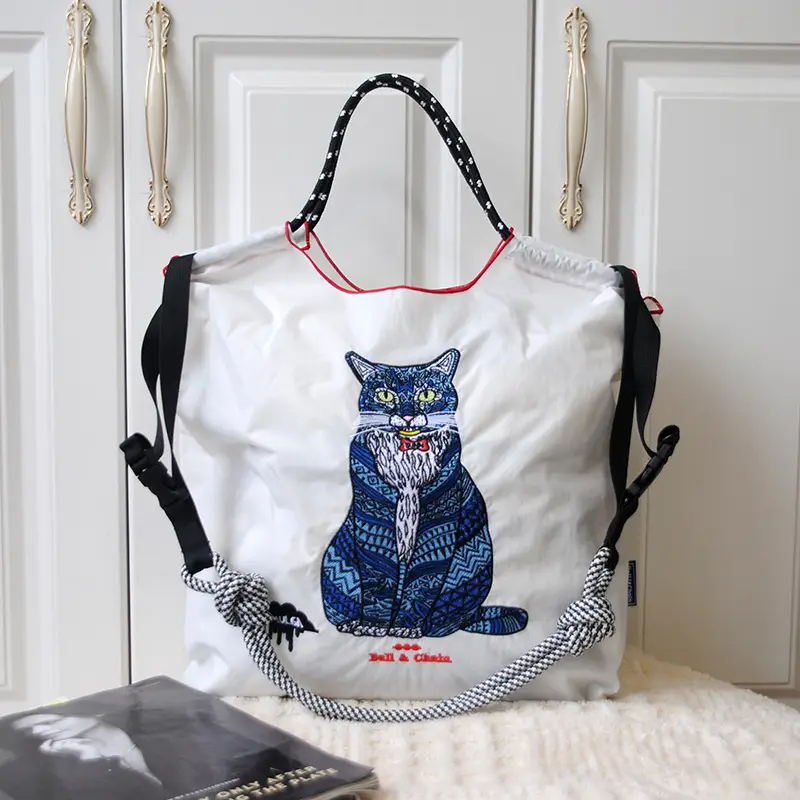 Japanese Style Embroidered Canvas Shoulder Bag Large Capacity Women - Image 11