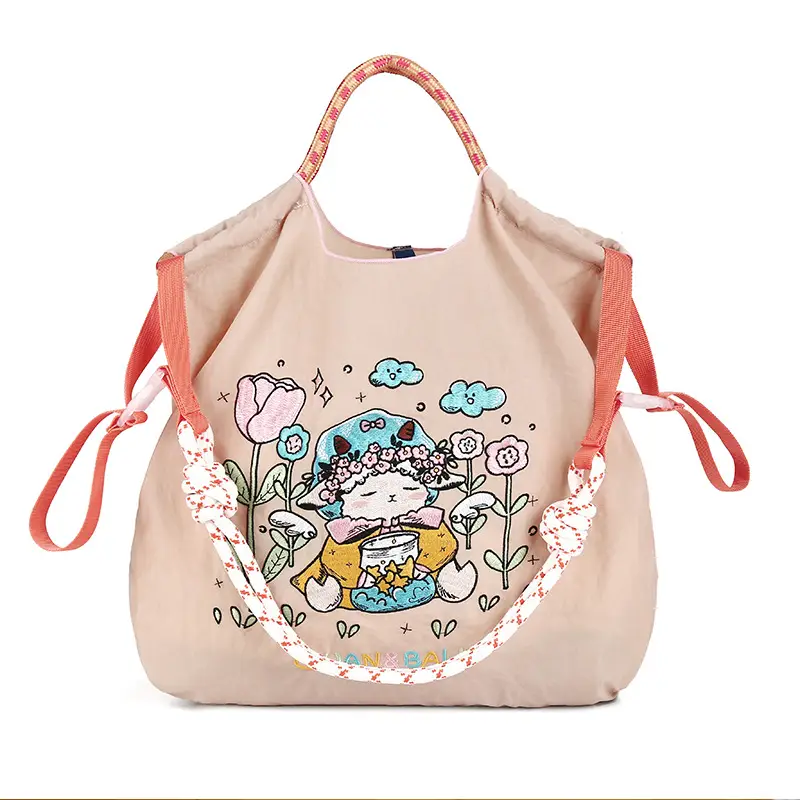 Japanese Style Embroidered Canvas Shoulder Bag Large Capacity Women - Image 5