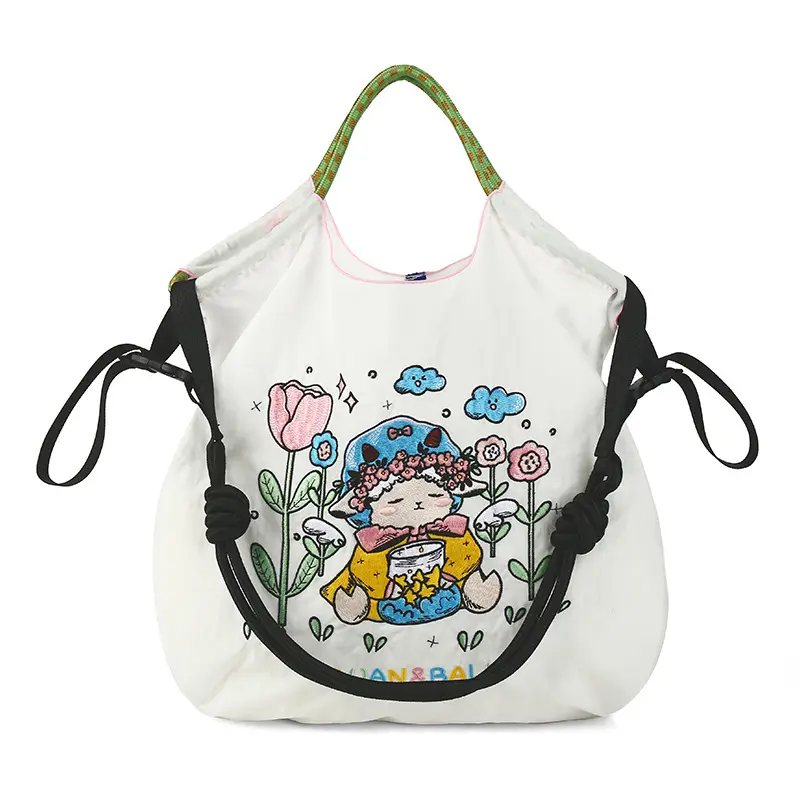 Japanese Style Embroidered Canvas Shoulder Bag Large Capacity Women - Image 6