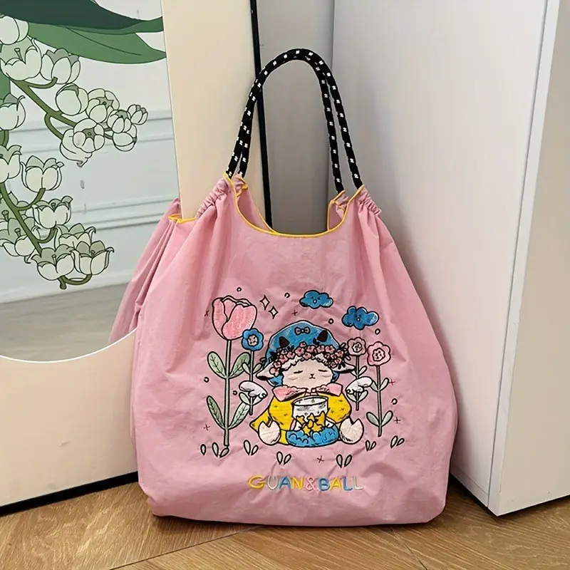 Japanese Style Embroidered Canvas Shoulder Bag Large Capacity Women - Image 7