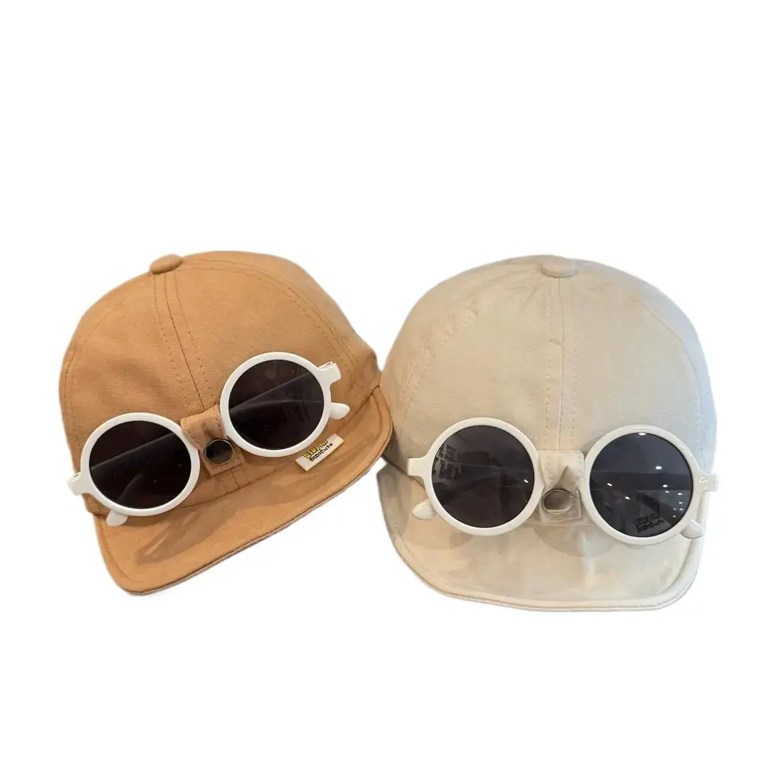 Kids Sun Hats with Sunglasses Beige Black Red - Image 7