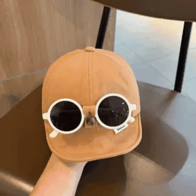 Kids Sun Hats with Sunglasses Beige Black Red - Image 2
