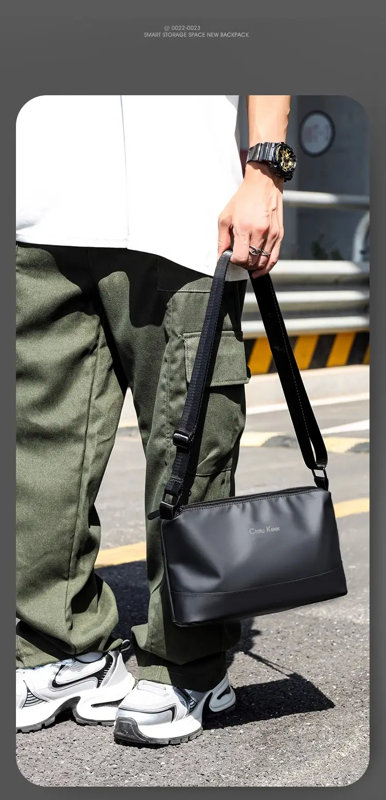 Men's Black Waterproof Shoulder Bag with Crossbody Strap — feature 39