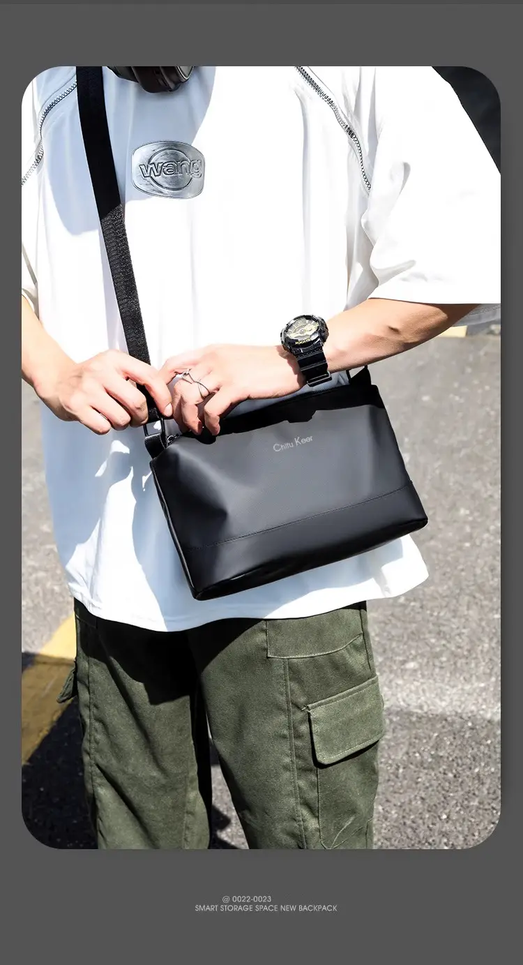Men's Black Waterproof Shoulder Bag with Crossbody Strap — feature 43