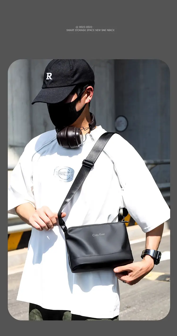 Men's Black Waterproof Shoulder Bag with Crossbody Strap — feature 44