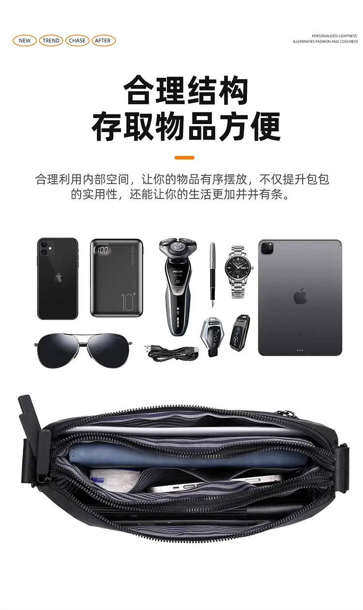Men's Black Waterproof Shoulder Bag with Crossbody Strap — feature 7