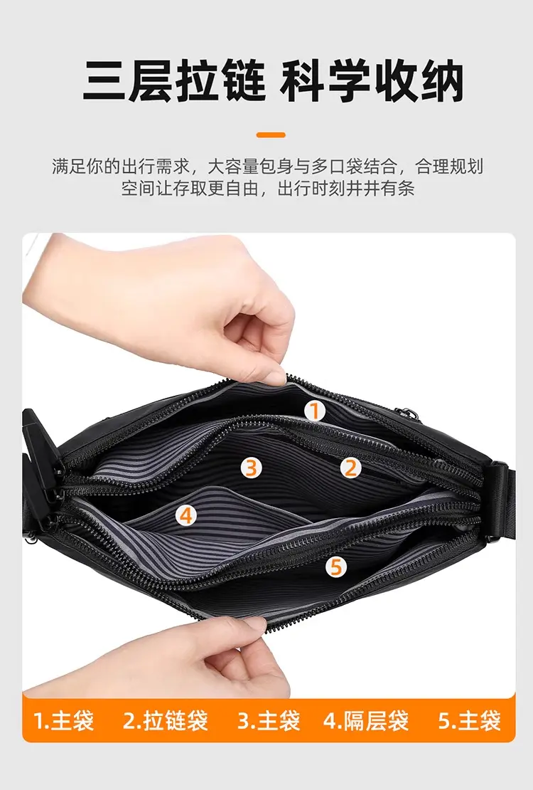 Men's Black Waterproof Shoulder Bag with Crossbody Strap — feature 8
