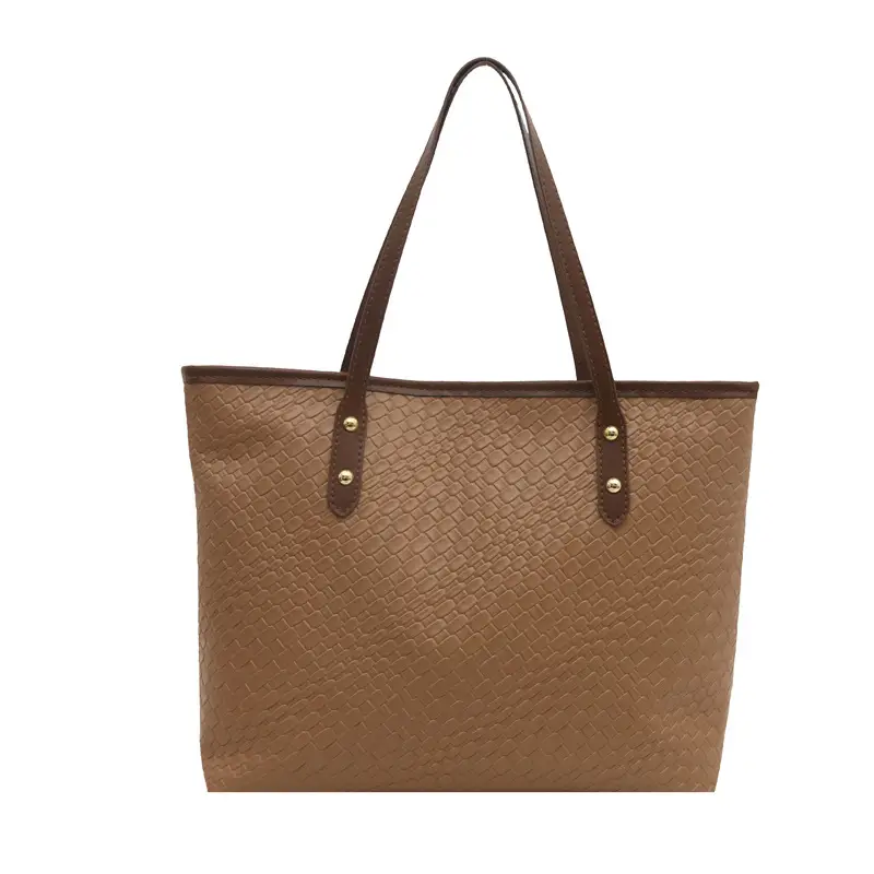 European & American Woven Textured Shoulder Bag Large Capacity