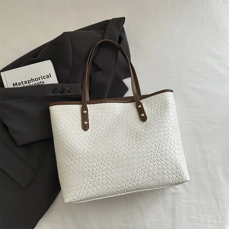 European & American Woven Textured Shoulder Bag Large Capacity
