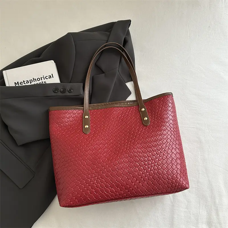European & American Woven Textured Shoulder Bag Large Capacity