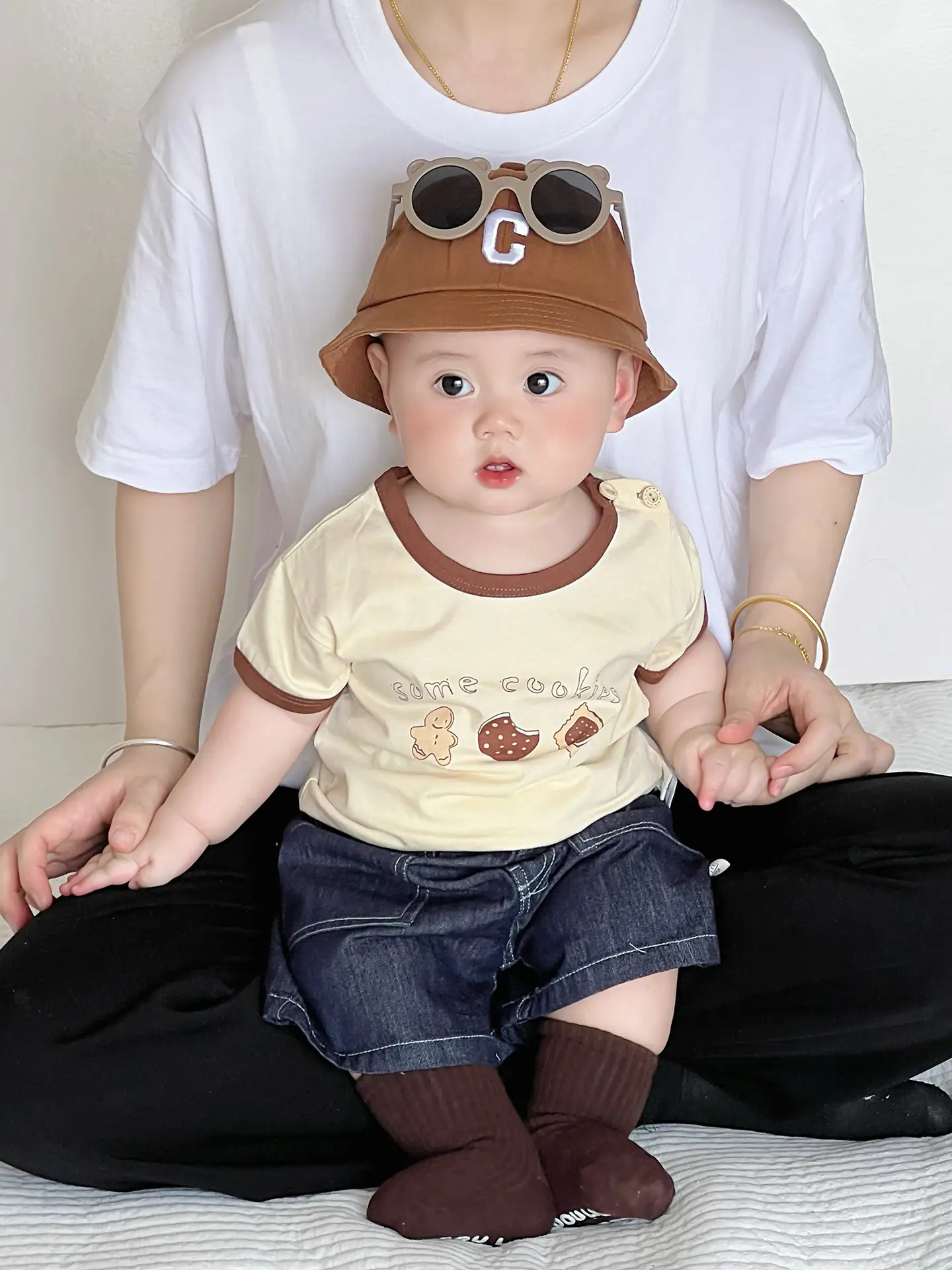 Boys Cotton T-Shirt Blue Button Cartoon Print