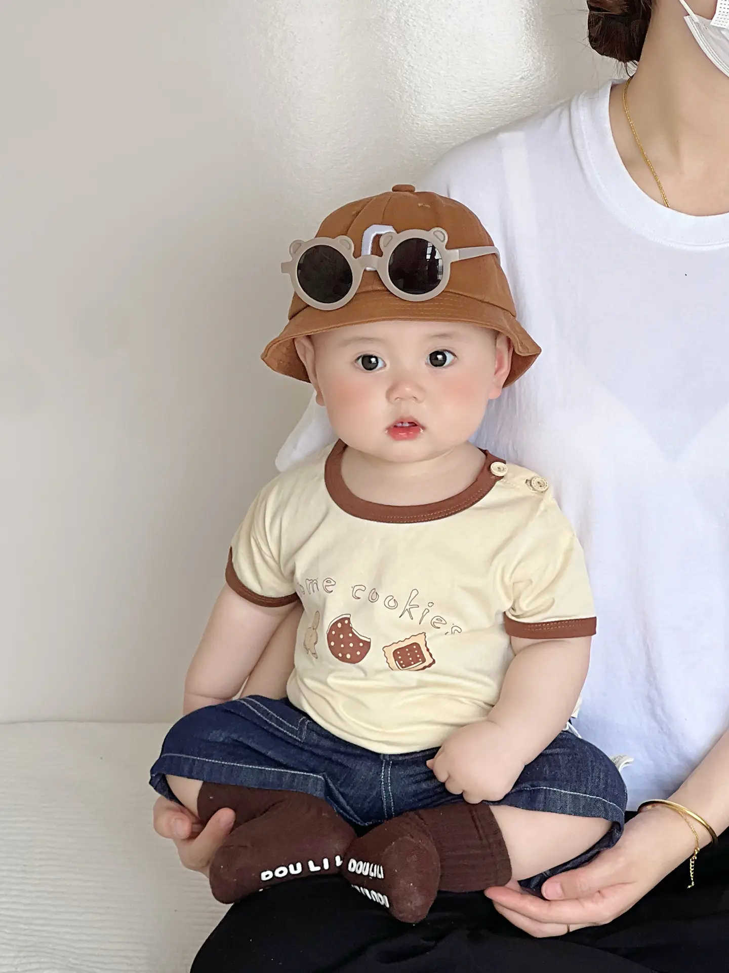 Boys Cotton T-Shirt Blue Button Cartoon Print