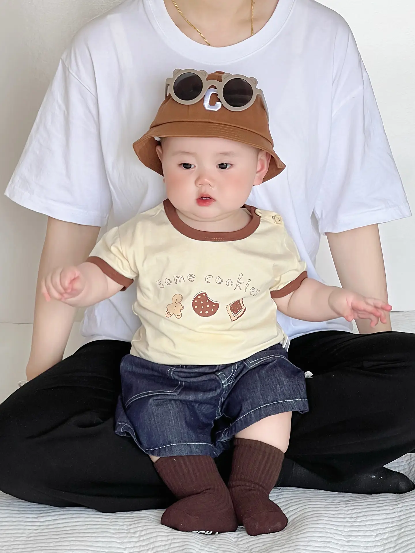 Boys Cotton T-Shirt Blue Button Cartoon Print