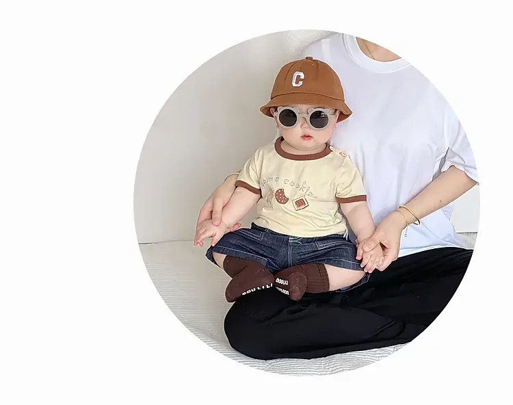 Boys Cotton T-Shirt Blue Button Cartoon Print — feature 13