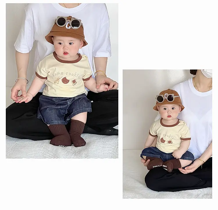 Boys Cotton T-Shirt Blue Button Cartoon Print — feature 17