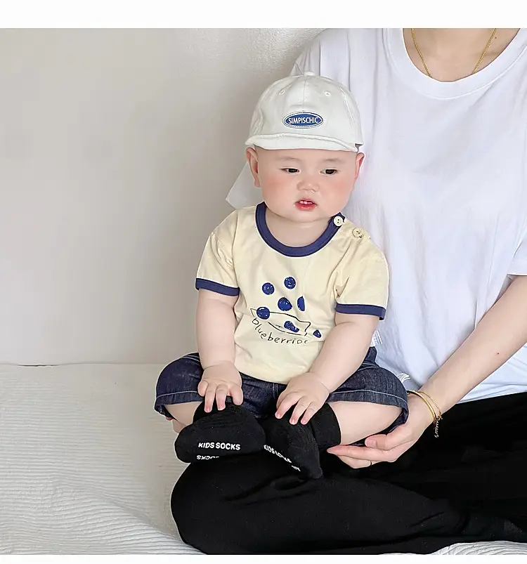 Boys Cotton T-Shirt Blue Button Cartoon Print — feature 18