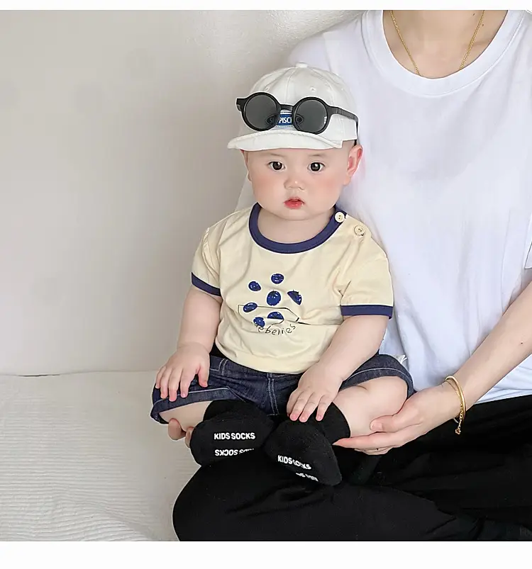 Boys Cotton T-Shirt Blue Button Cartoon Print — feature 19