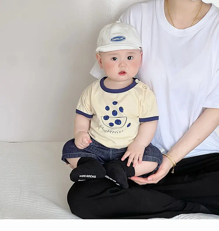 Boys Cotton T-Shirt Blue Button Cartoon Print — feature 20