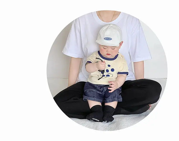 Boys Cotton T-Shirt Blue Button Cartoon Print — feature 21