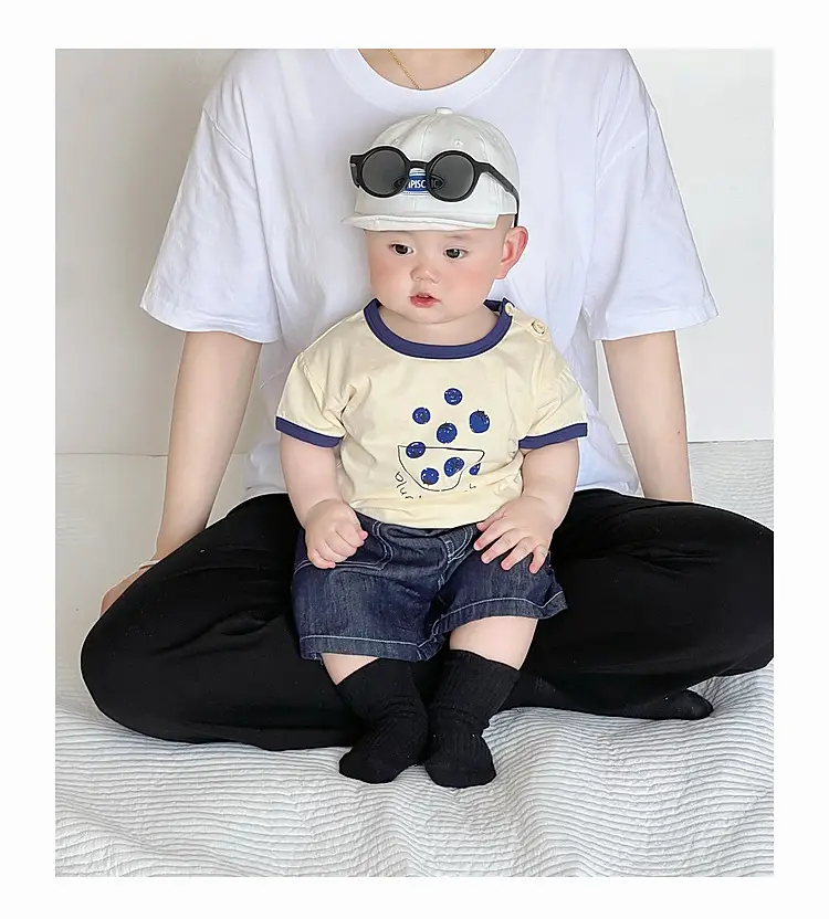 Boys Cotton T-Shirt Blue Button Cartoon Print — feature 22