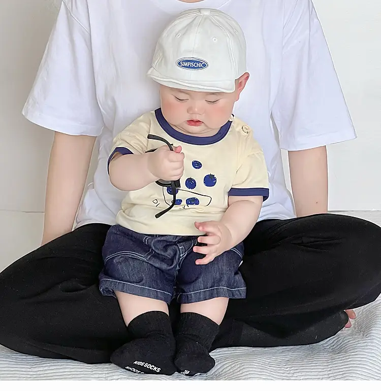 Boys Cotton T-Shirt Blue Button Cartoon Print — feature 3