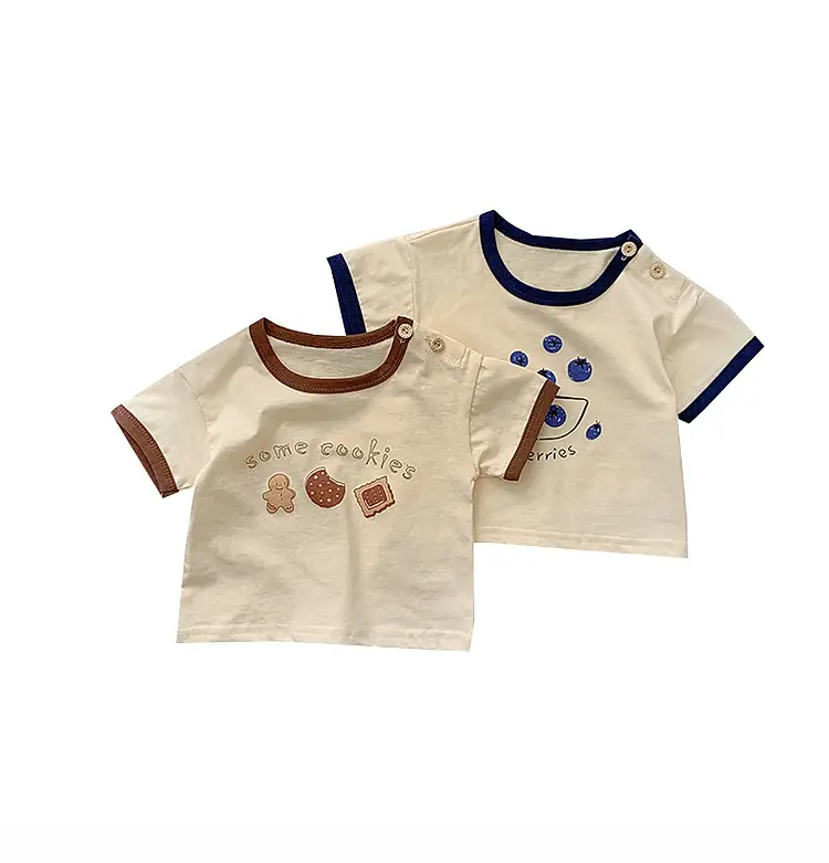 Boys Cotton T-Shirt Blue Button Cartoon Print — feature 31