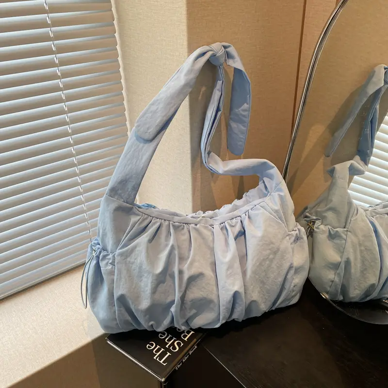 Light Blue Pleated Messenger Bag for Women - Image 7