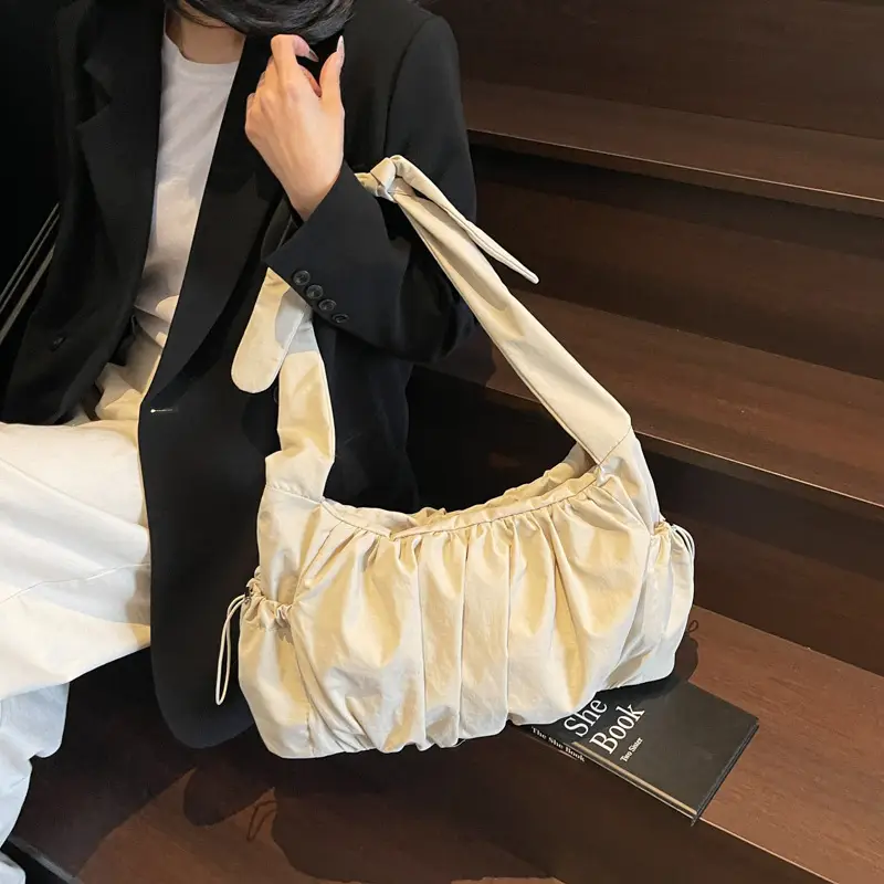 Light Blue Pleated Messenger Bag for Women - Image 10