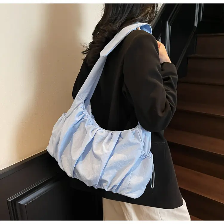 Light Blue Pleated Messenger Bag for Women — feature 26