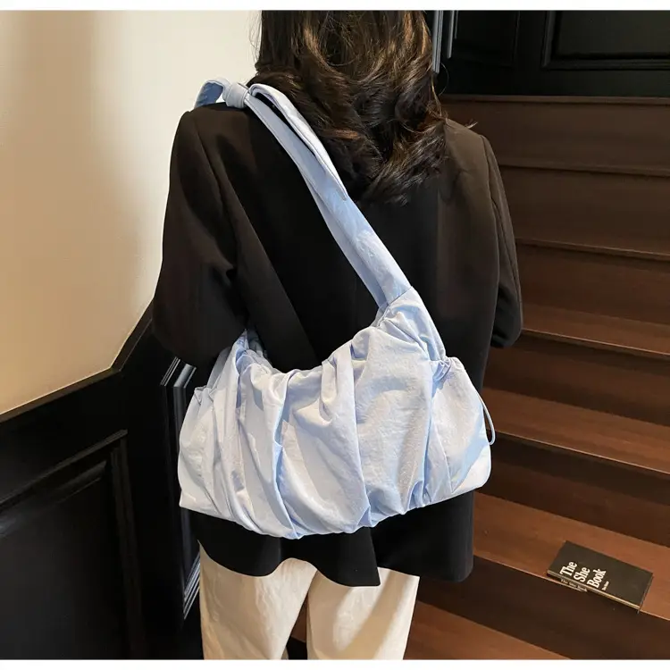 Light Blue Pleated Messenger Bag for Women — feature 29