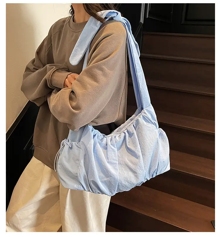 Light Blue Pleated Messenger Bag for Women — feature 3